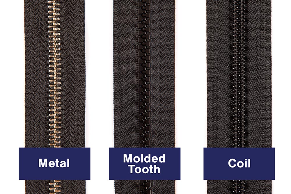 You can get zippers with coil, metal or molded teeth. Which is which?
